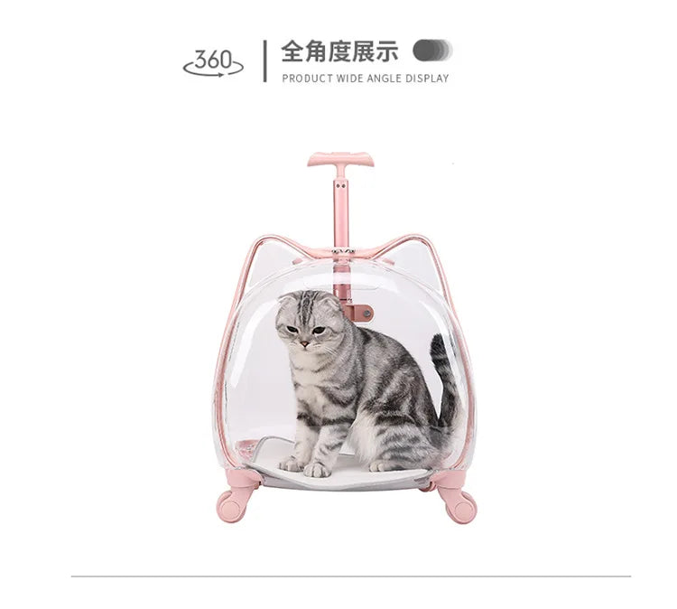 Pet Trolley Case, Fully Transparent Cat Case, Breathable Space Cabin Cat Bag, Outdoor Bag, Portable Small Dog Bag