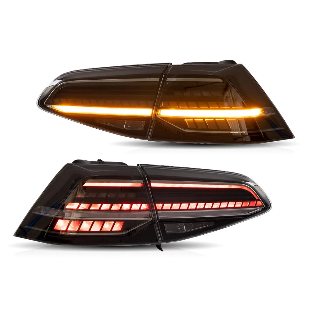 Upgraded Full LED Rear Tail Lamp Pair For VW Golf MK7 MK7.5 Hatchback 2013 to 2021, Sequential Flowing Turn Signal Design, Anti-fade Transparent Lens, Stable 12V Low Power Consumption, Fully Sealed Waterproof Structure, No Ex