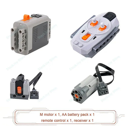 MOC Power Functions M/L/XL Motor Battery Box IR Remote Receiver for RC Car Robot Model Building Blocks Technical Modified Parts