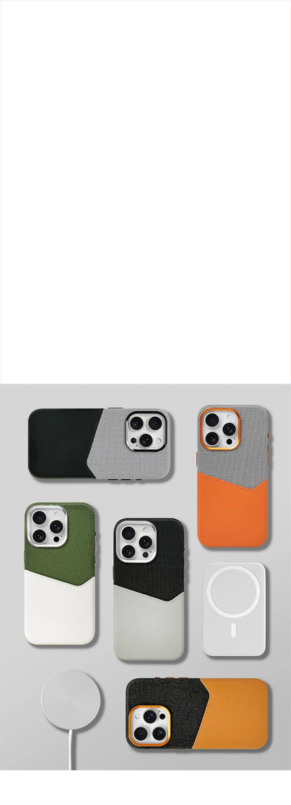 Card Holder MagSafe Leather Case For iPhone 17 Pro Max 16 15 14 Plus 13 12 Pocket Wireless Charging Alloy Lens Hit Color Cover