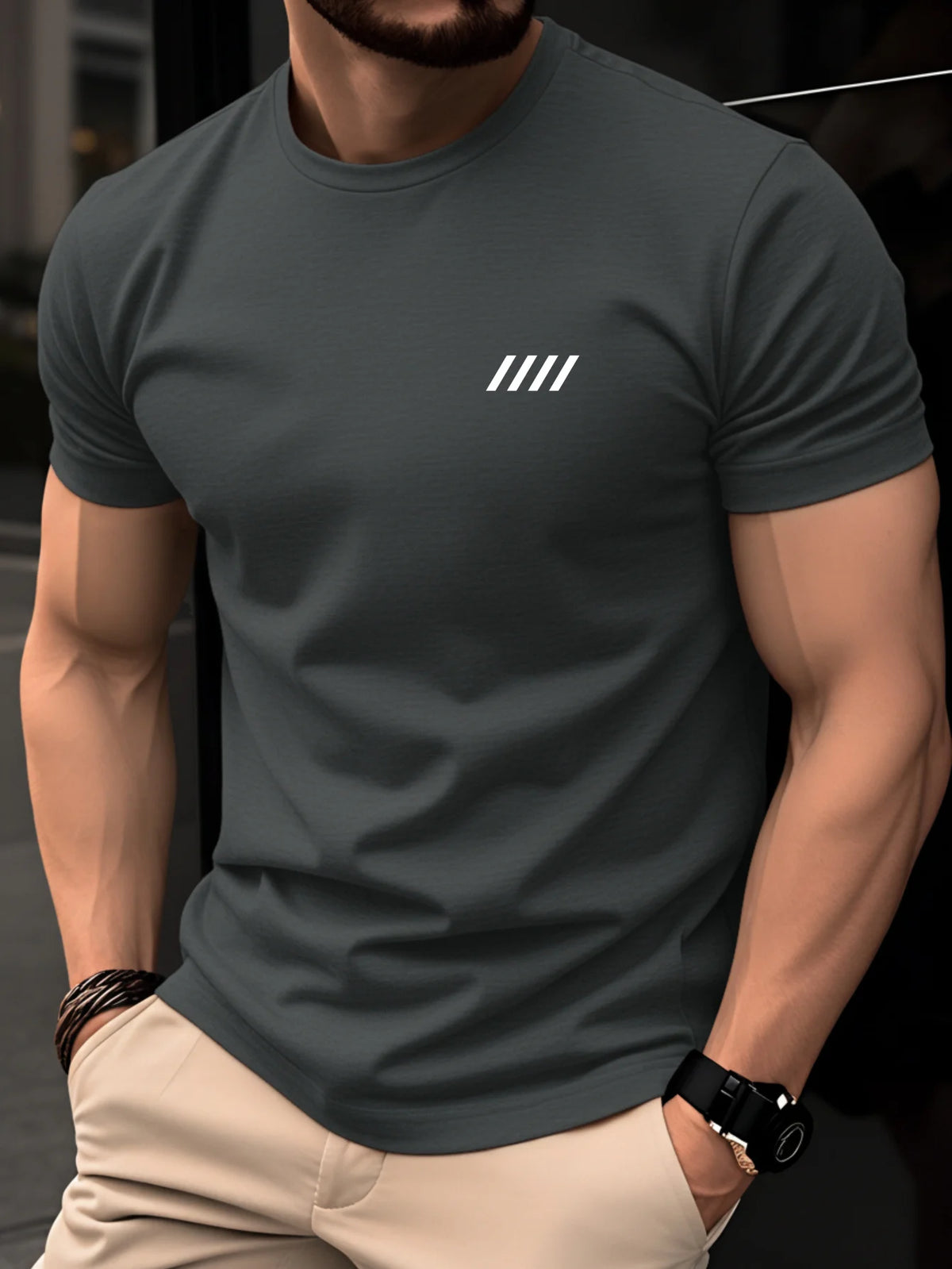 Summer men's 100% pure cotton casual fashionable loose retro compass mountain pattern printed round neck short sleeved T-shirt