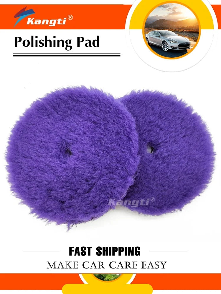 Kangti 5"(125mm)/6"(150mm) High Density Lambs Wool Polishing Pad for Car Waxing Buffing Finishing