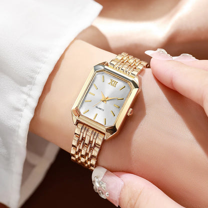6PCS Elegant Rectangle Women Quartz Watch Rhinestone Jewelry Set Ladies Wristwatches Reloj Mujer（Without Box）