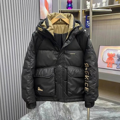 Fashion Men's Hooded Down Jacket Fall Winter Thick Warm Outdoor Windproof Sportwear Coats Male Disposable White Duck Down Jacket