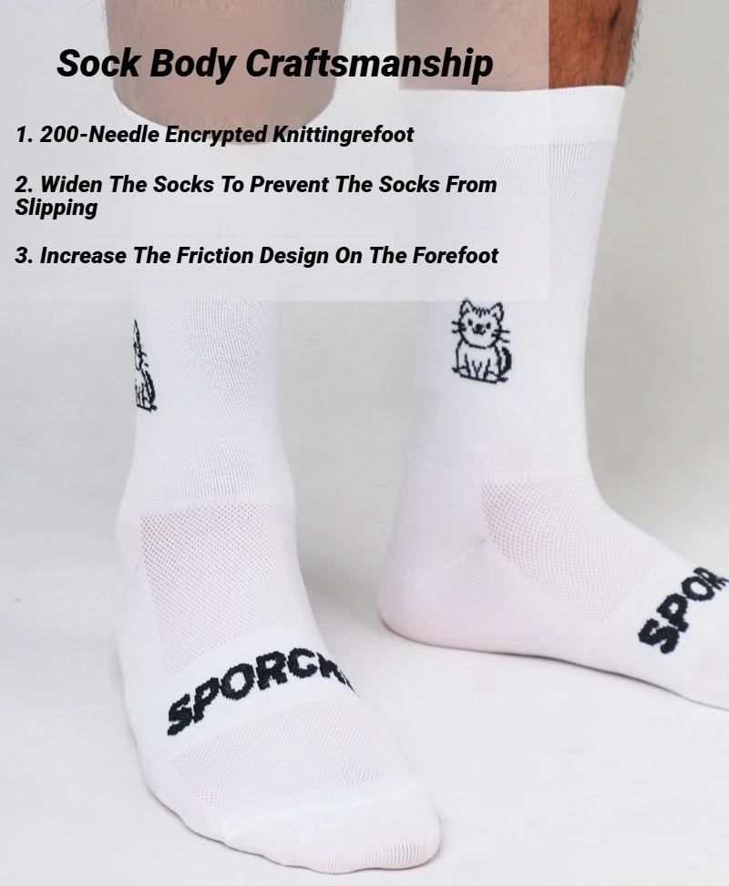 Cat Pattern Cycling Socks Spring And Summer Men's Women's Road Sports Trendy Breathable High-Elasticity Wear-Resistant Elastic