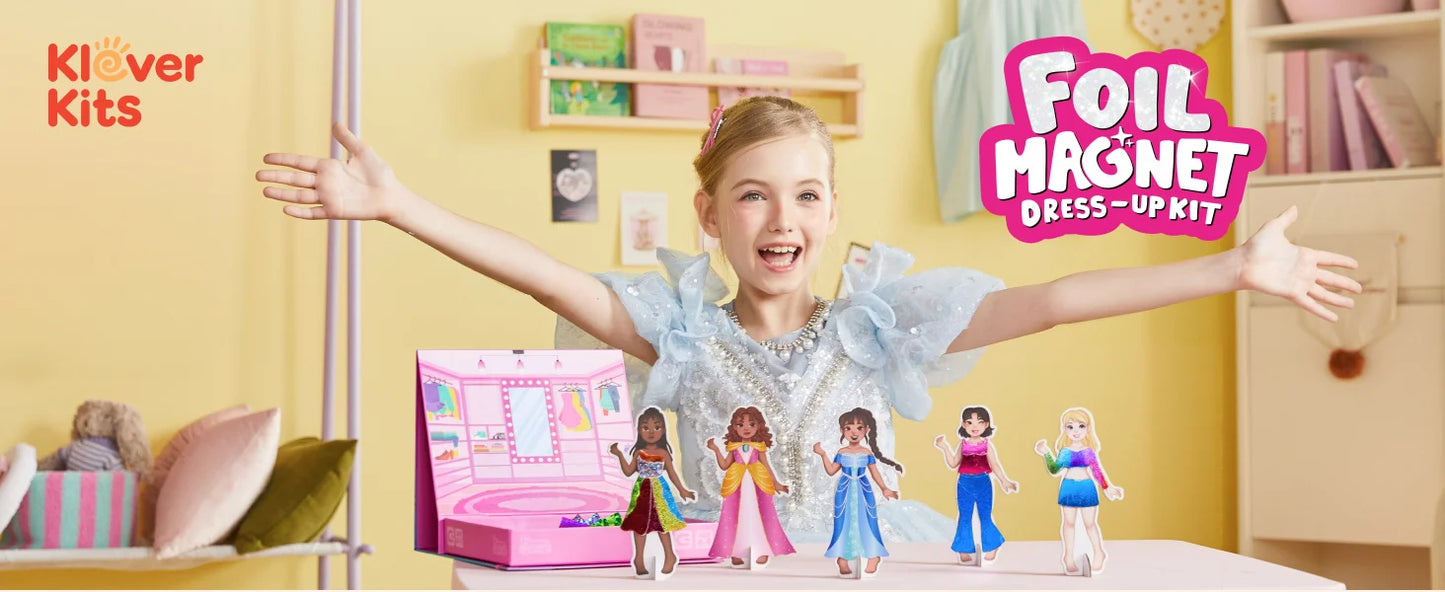 Joyfy Foil Magnet Dress-Up Kit 2-in-1 Fashion DIY Craft for Kids Paper Dolls Travel Activity Birthday Gifts with Display Box