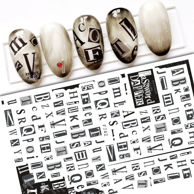 Black and White Love Flowers Line Art 3D Stickers Nail Decals Nail Art Accessories Butterfly Rose Nail Stickers Nail Sliders