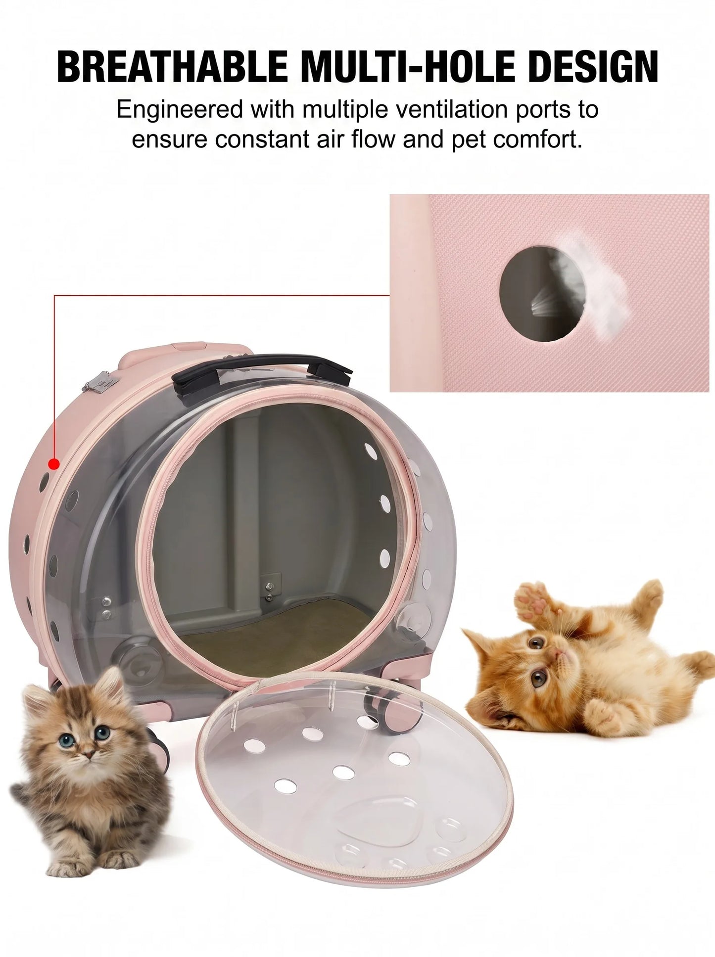 2-in-1 Fashion Portable Transparent Space Capsule Pet Carrier Backpack Rolling Travel Trolley Box Detachable Telescopic Handle