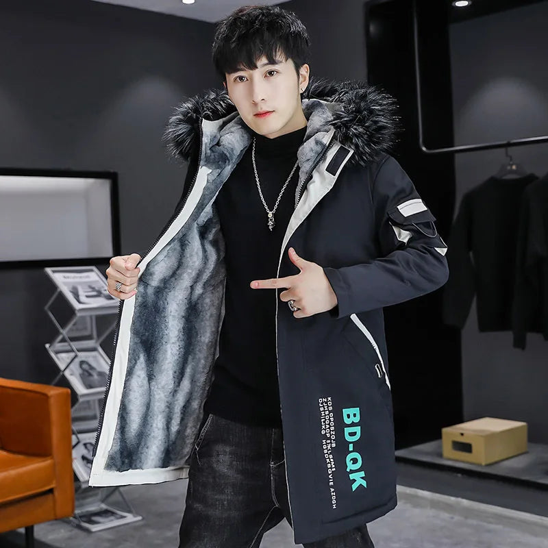 Winter Men's Long Down Jacket Fashion Male Thermal Parkas Coats Casual Men Classic Fur Collar Warm Padded Jackets Clothing 5XL