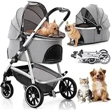 STLFHot Sale 3 in 1 Lightweight Aluminum Pet Stroller 4 Wheels Foldable Multifunction Travel System for Small Medium Dogs Cats