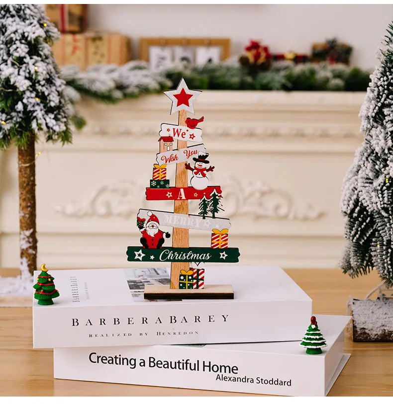 Wooden Christmas Tree Desktop Ornament Santa Claus Merry Christmas Sign Plaque Xmas Decoration for Home 2026 New Years Noel Gift