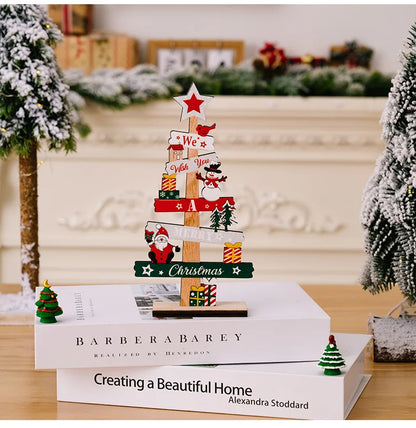 Wooden Christmas Tree Desktop Ornament Santa Claus Merry Christmas Sign Plaque Xmas Decoration for Home 2026 New Years Noel Gift