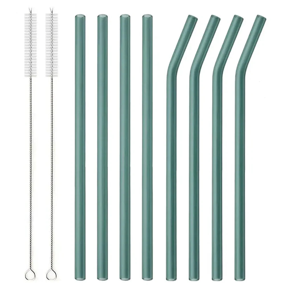 8Pcs Reusable Drinking Straw Colorful Glass Straws Eco-friendly High Borosilicate Glass Straw Glass Tube Party Bar Drinkware