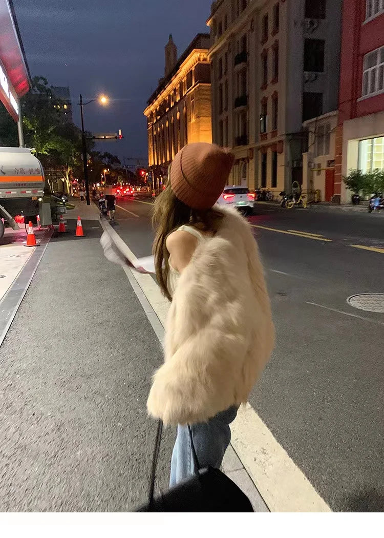 2025 Winter Female Faux Fur Jacket Short Design Long Sleeve O-neck Lightweight Women's Fur Coats Lady Fashion Outwear Cardigans