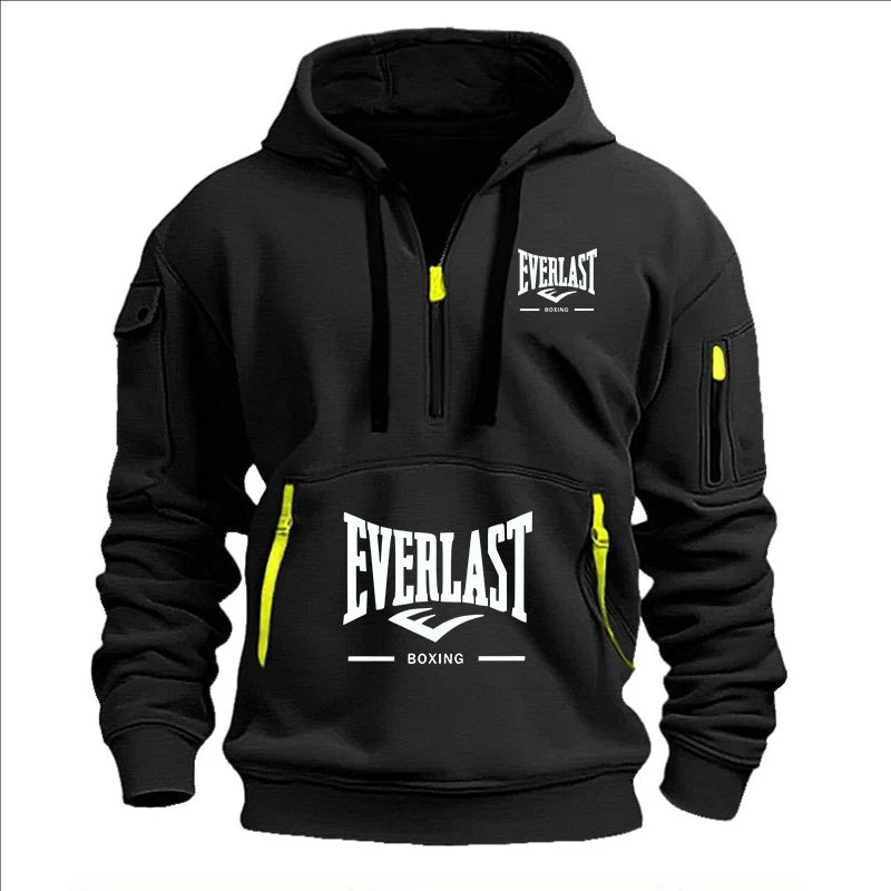 Fashion autumn and winter men's brand clothing multi-zipper design printed hoodie casual sweatshirt loose hooded jumper