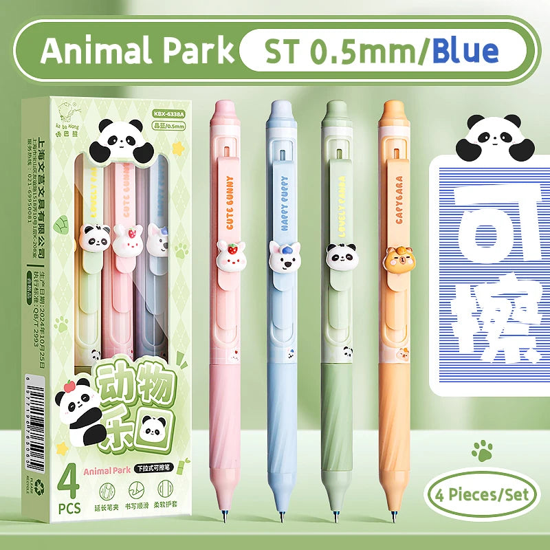 4 Pcs/Set Creative Pull-Type Erasable Gel Pens Blue Ink 0.5mm ST Erasable Pen for School Student Exam Writing Stationery