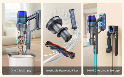Homore NH007 650W/75KPA Powerful Cordless Vacuum Cleaner with LED Ambient Light, Smart Suction and Self-Standing Design