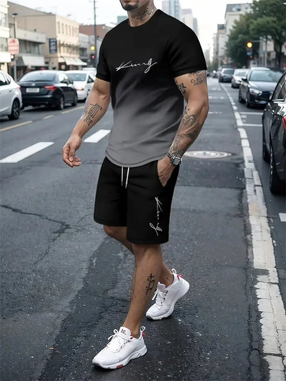 2025 new summer men's sportswear, men's loose fashion clothing, 3D printed T-shirt shorts, men's simple clothing fashion set, li