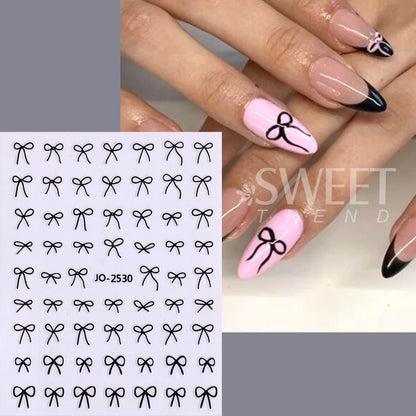 6pcs/set 3D Small Bow Ribbon Bowknot Y2K Nail Sticker Mini Kawaii Japanese Adhesive Decal Valentine's Simple Nail Manicure Decor