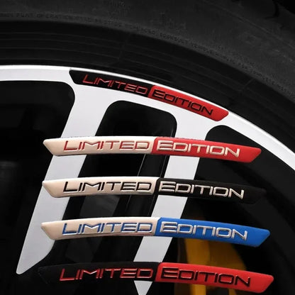 4PCS Aluminum Alloy Limited Edition Logo Car Hub Sticker Decal Tire Rim Decorative Strip Car Exterior General Accessories.