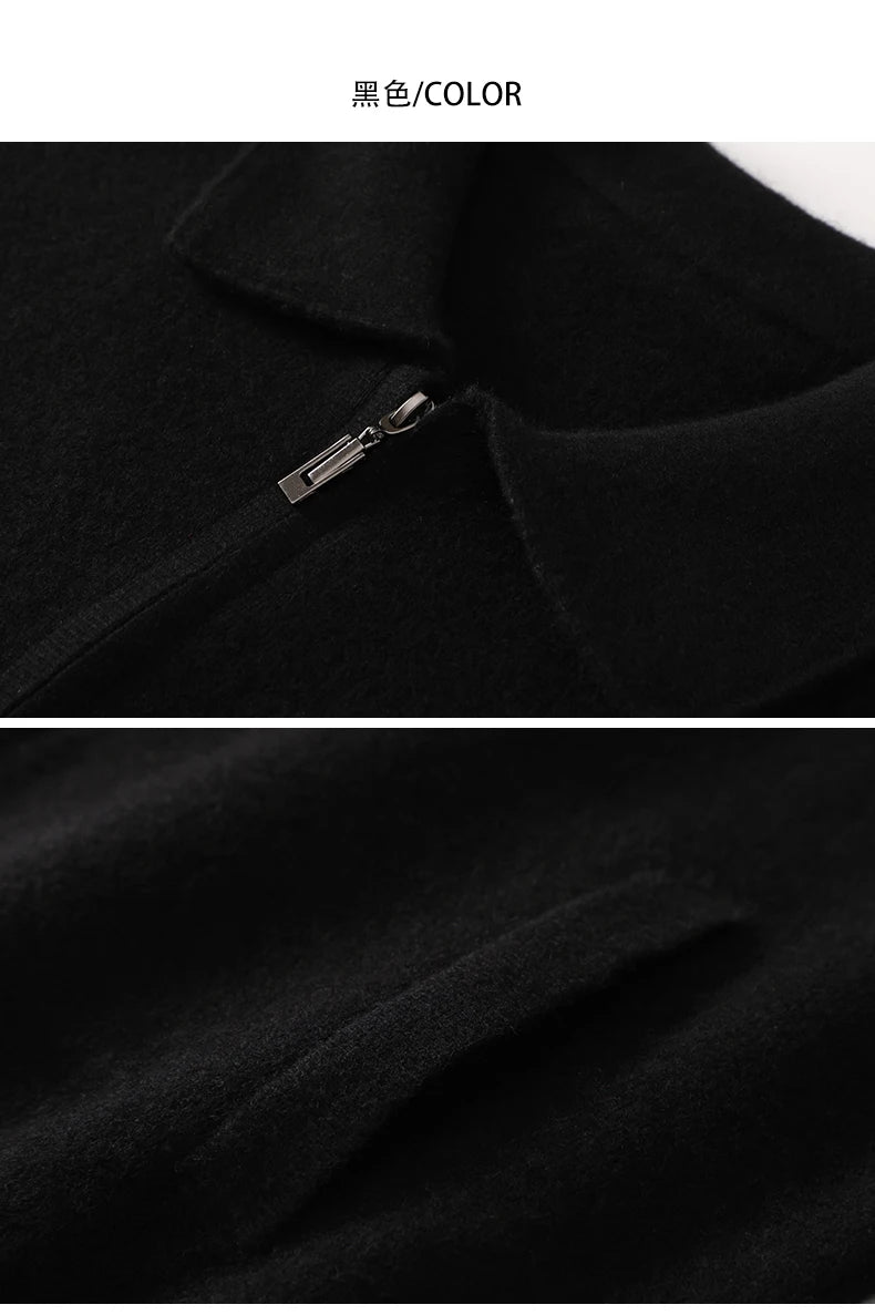 Men's 100% Merino Wool Thickened Sweater Polo Collar Business Zippered Cardigan Autumn Winter New Cashmere Jacket Knitted Top