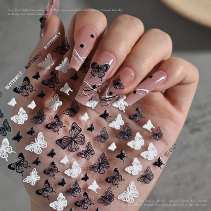 5D Hibiscus Flower Nail Embossed Sticker Acrylic Pink White Gold Petal Leaf Adhesive Decal Butterfly Dragon Floral Elegant Decor