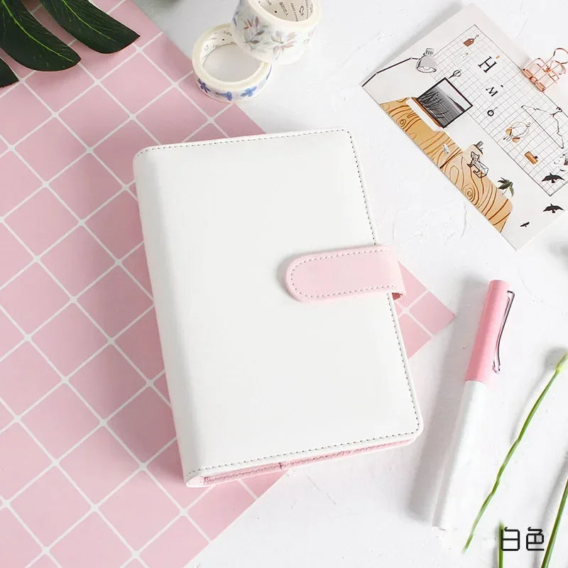 Solid Color Leather Folder Desktop Information Card Storage Notebook Folder Notepad Cover Leather Binder Study Office Supply