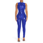PVC Sleeveless Jumpsuit for Ladies, Wet Look, Shiny Patent Leather, O-Neck Bodycon, Tank Catsuit, Stretch Slim Rompers, Sexy