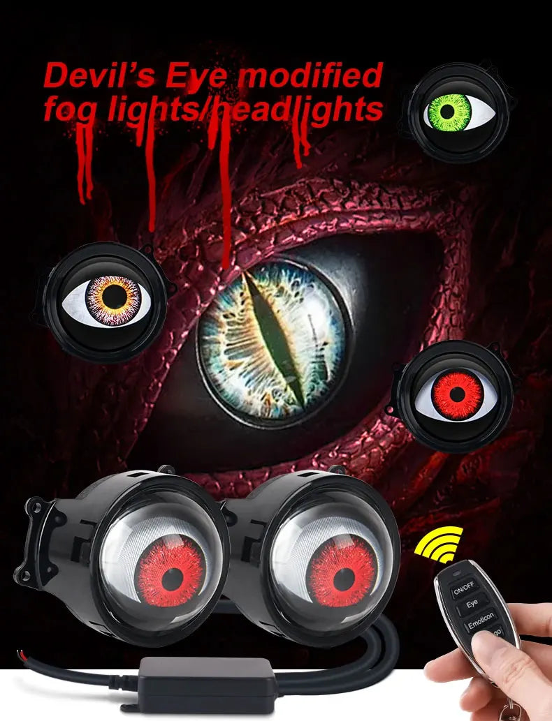 LED Car Dynamic Devil Eye Large Light 3-inch 33 Mode Car Light Remote Modification Eagle Eye 3D Lens Dynamic Pupils Headlight