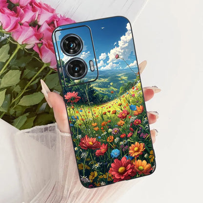 Case For Motorola Edge 50 Fusion Cover XT2429-1 Popular Flower Soft Black Silicone Phone Cases For Motorola G96 5G MotoG96 Funda