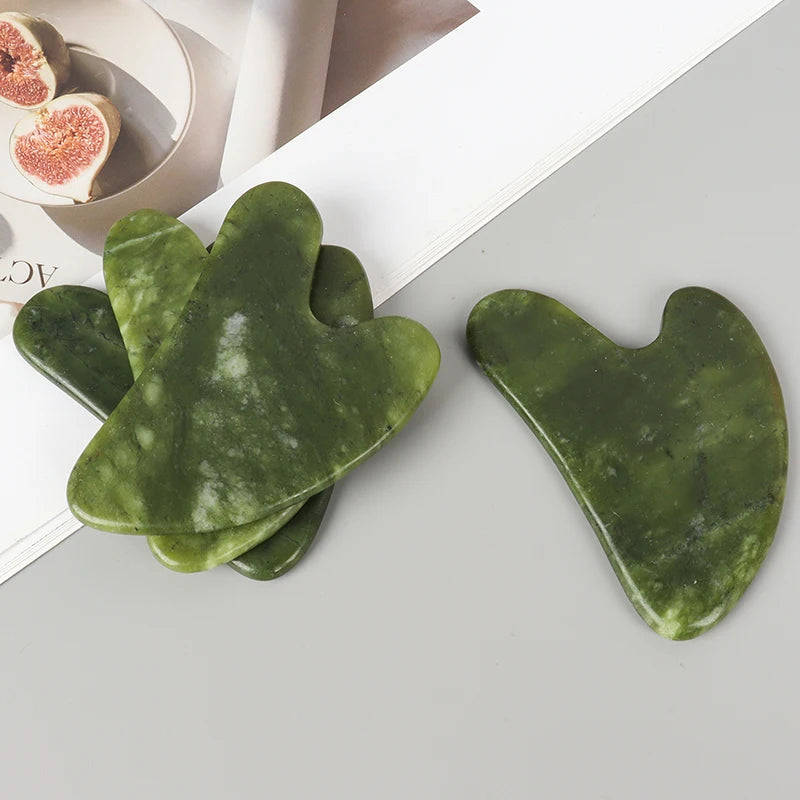 Helu Jade Gua Sha Tool Xiuyan Jade Heart-shape Massager Neck Massage Natural Massager Jade Guasha Scraper