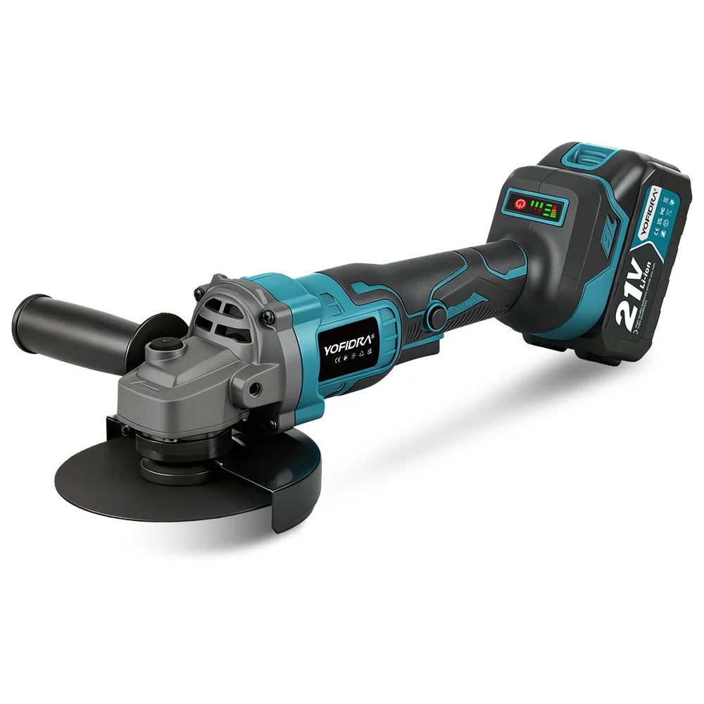 YOFIDRA 125mm Brushless Electric Angle Grinder 20000RPM Wood Metal Cutting Grinding Polishing Power Tool For Makita Battery Pin
