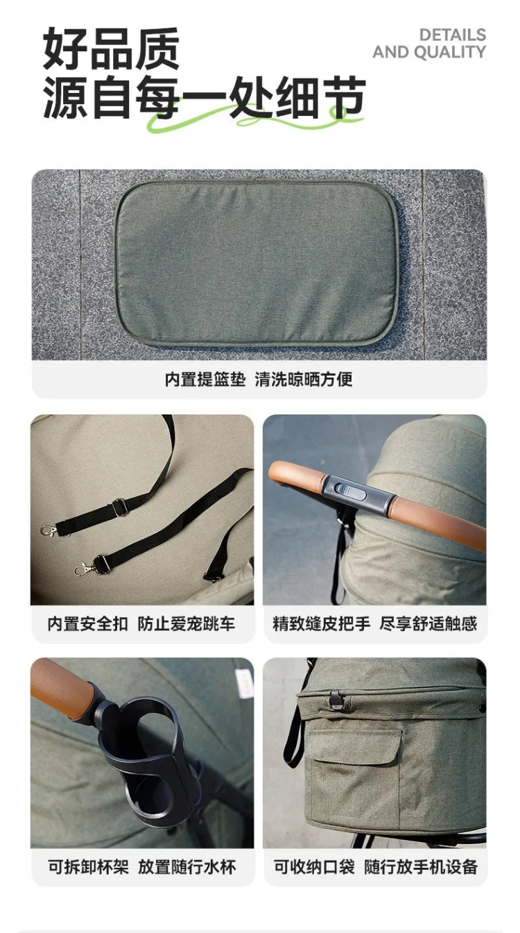 Large Space Detachable Pet Stroller One-Button Fold Portable Travel Cart for Dogs Cats