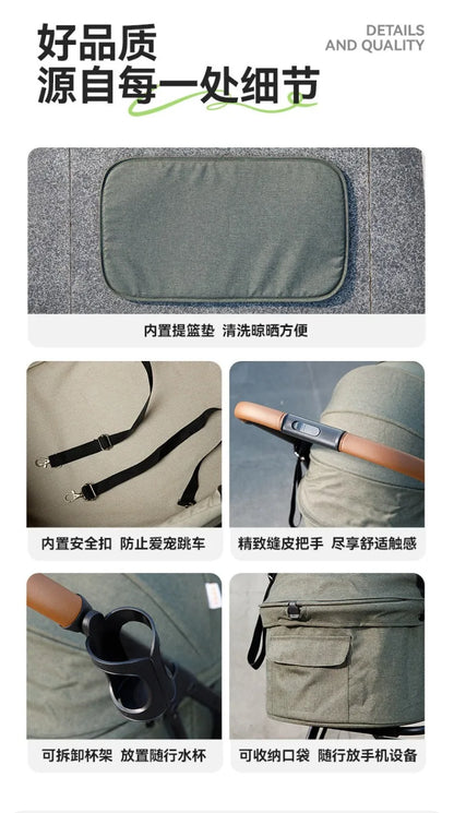 Large Space Detachable Pet Stroller One-Button Fold Portable Travel Cart for Dogs Cats