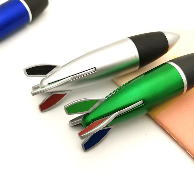 4in1 Color Retractable Rocket Ballpoint Pen 1.0mm Bullet Tip Office School Writing Signature Ball Pens Stationery Black Blue Red