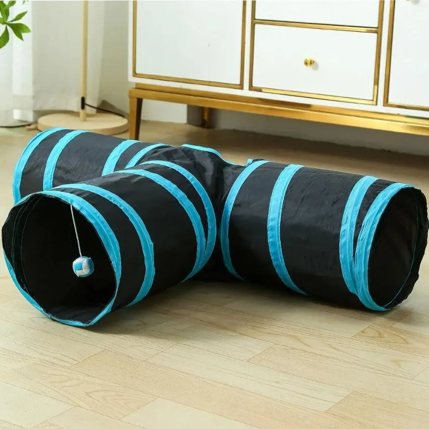 Foldable T-Shaped Large Cat Tunnel Interactive Play Toy Indoor Outdoor Pet Training Entertainment Accessory