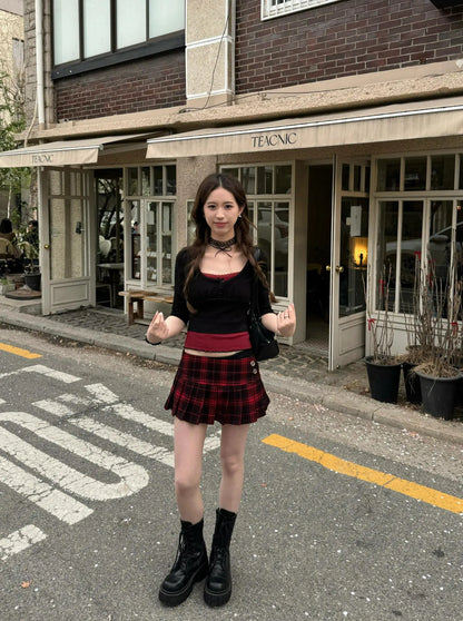 Summer Clothes Mini Skirts Woman Korean Fashion Short Skirts Women Low Rise Y2k Skirts Pleated Red Plaid Skirts Luxury Designer