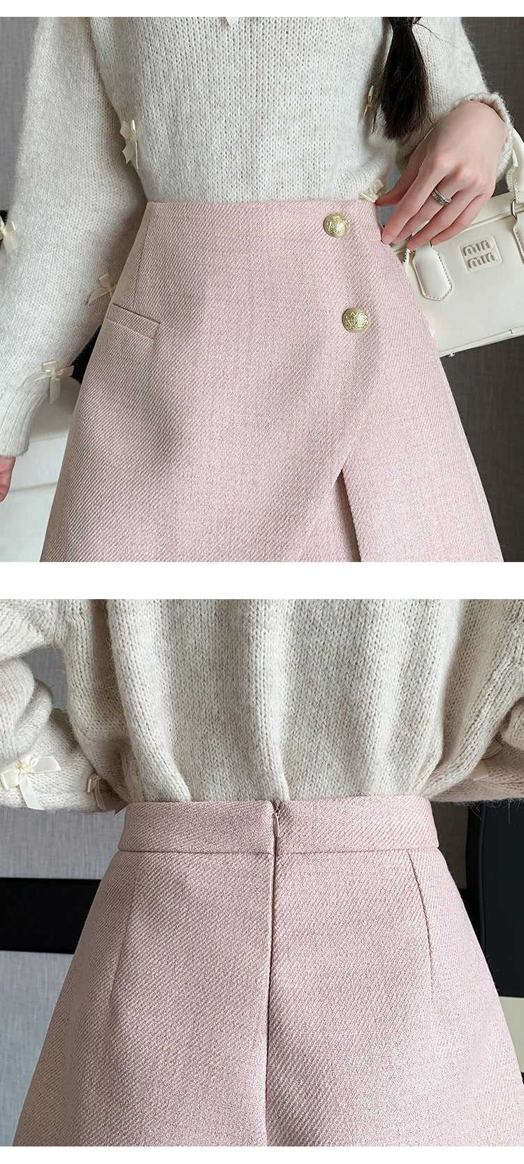 Autumn Winter Tweed Skirts Shorts Women Fashion Streetwear Cross Irregular Booty Shorts Pink Black Culottes Wide Leg Short Pants
