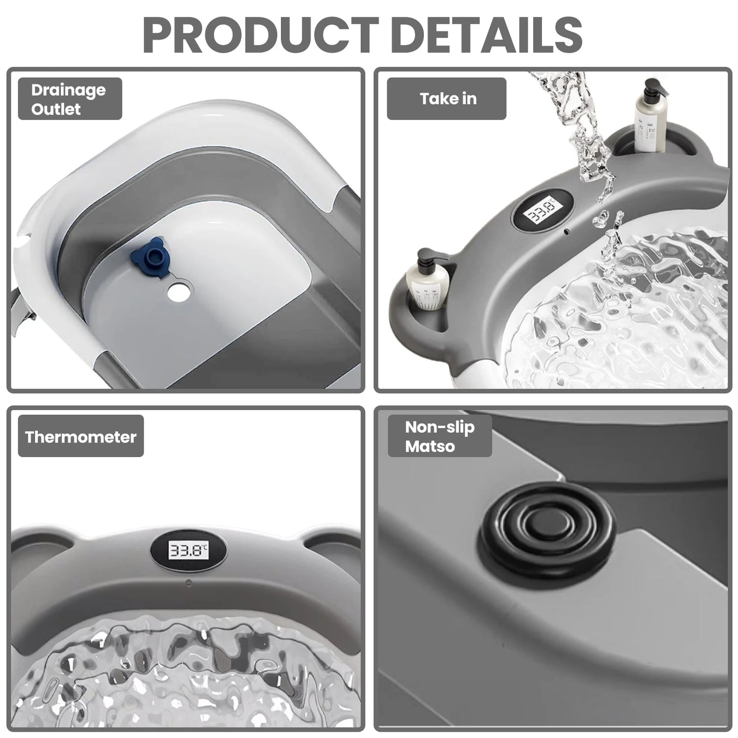 Collapsible Baby Bathtub for Newborn with Thermometer &1Soft Floating Cushion,Portable Travel Bathtub with Drain Hole,Baby Tubs
