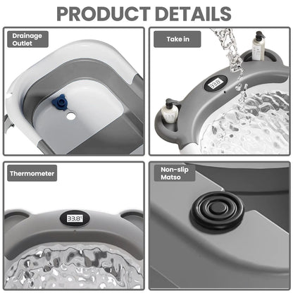 Collapsible Baby Bathtub for Newborn with Thermometer &1Soft Floating Cushion,Portable Travel Bathtub with Drain Hole,Baby Tubs