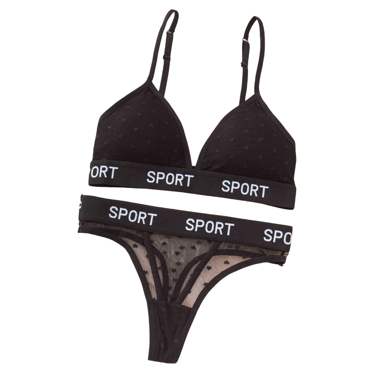 Women Lace Bra And Panties Set Sheer Polka Dot Sexy Lingerie Non-wire Bralette Low Rise Thong Letter Band Mesh Underwear Set