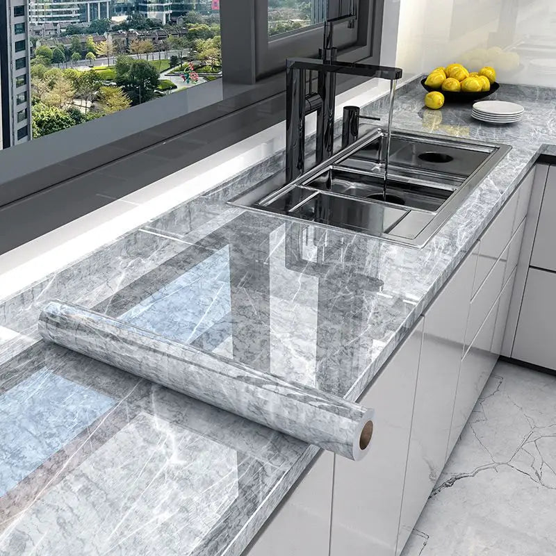 80cm Marble Waterproof Wallpaper for Kitchen Cabinets Bathroom Decor Kitchen Foil Renovation Self Adhesive Oil Proof Stickers