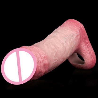 FAAK Silicone Penis Sleeve Ring Realistic Hollow Dildo Size S M Dildo Sheath Delay Ejaculating Cock Enlarger Sex Toys For Men