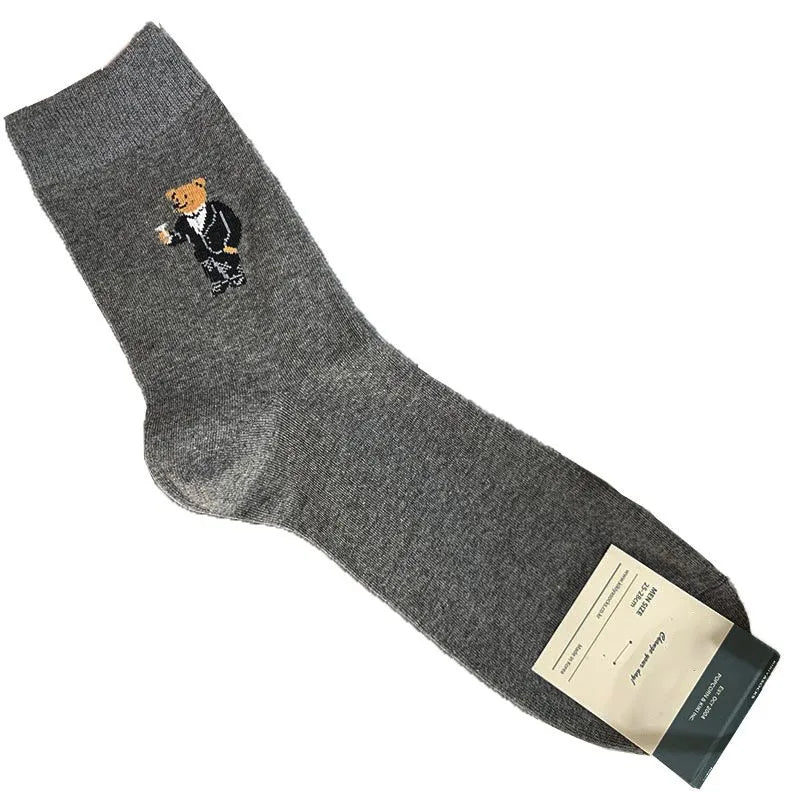 Good Quality Cartoon Gentleman Bear Men's Socks Cotton Harajuku Style Sport Boys Skateboard Novelty Breathable  Christmas Gifts