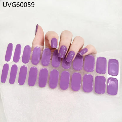 20/22Tips UV Semi cured Gel Nail Stickers Waterproof Long Lasting Full Gel Nail Wraps Press On Nail Decal DIY Manicure