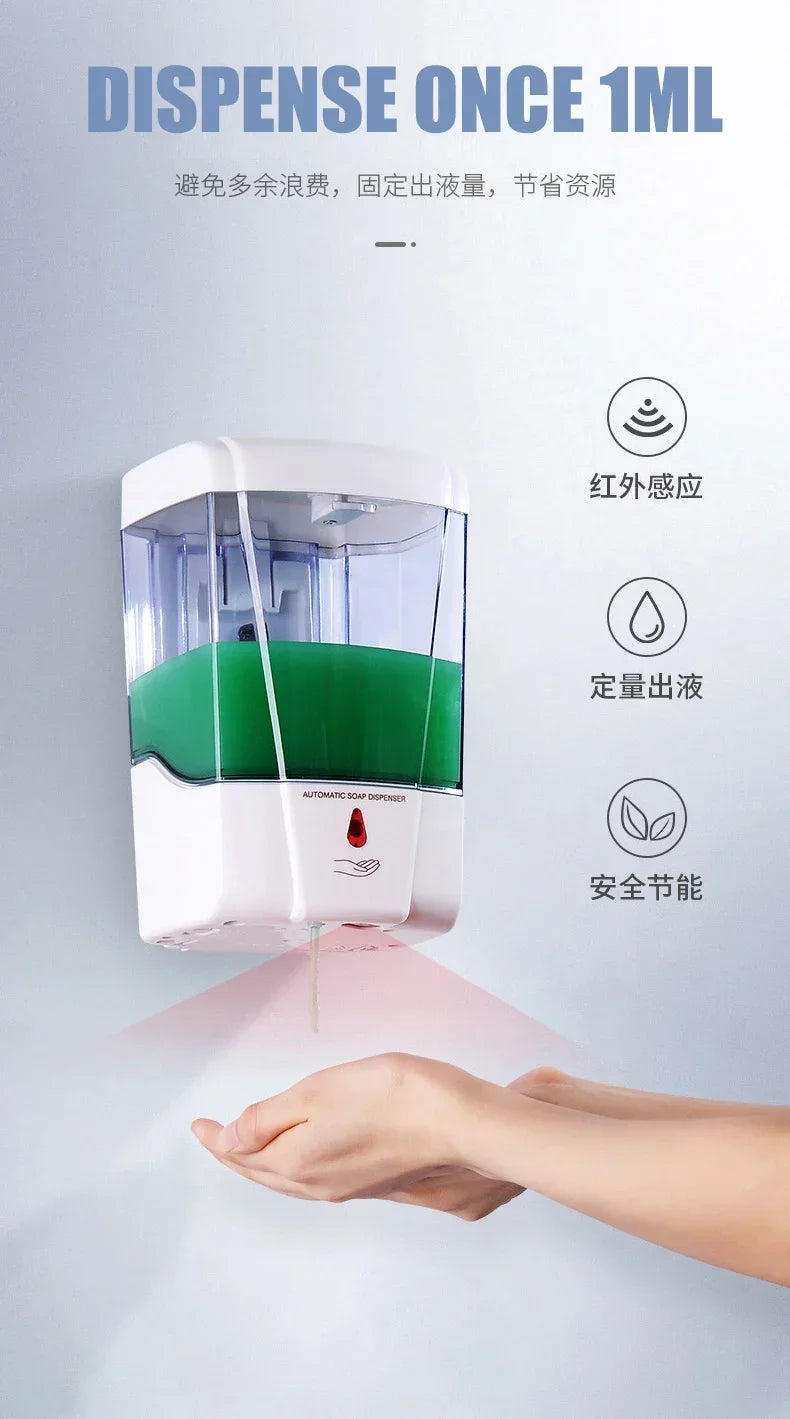 Automatic Touchless Soap Dispenser 700ml, Wall-Mounted Large Capacity Battery-Operated Sensor Hand Washer for Bathroom Kitchen
