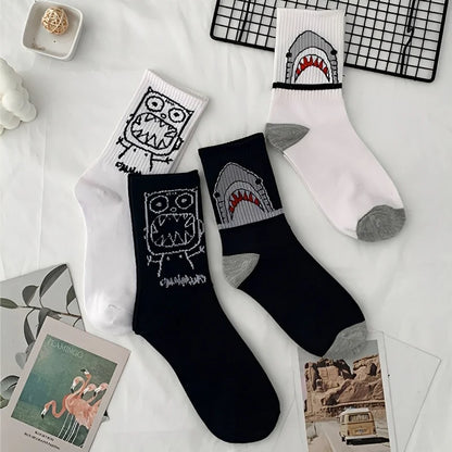 Spring Summer High Quality Harajuku Chaussette Style Shark Socks For Women Men's Cotton Hip Hop Man Meias Mens Calcetines