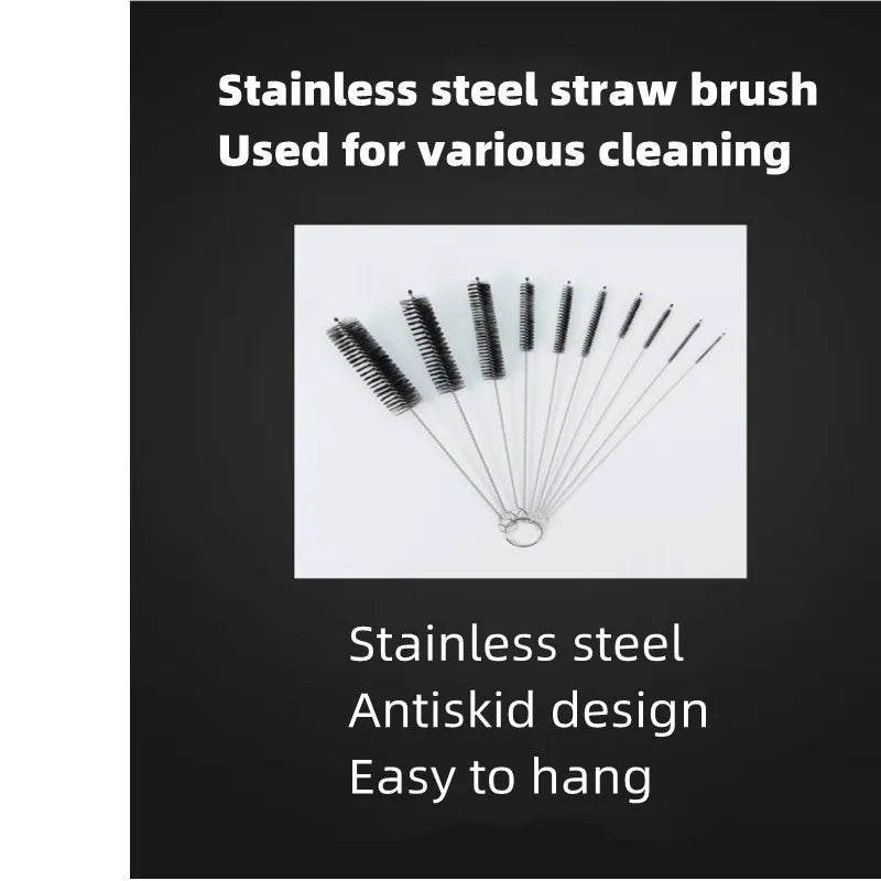 10pcs Set Stainless Steel Soft Hair Brush Pipette Test Tube Baby Bottle Brush Multifunctional Household Cleaning Tools Set