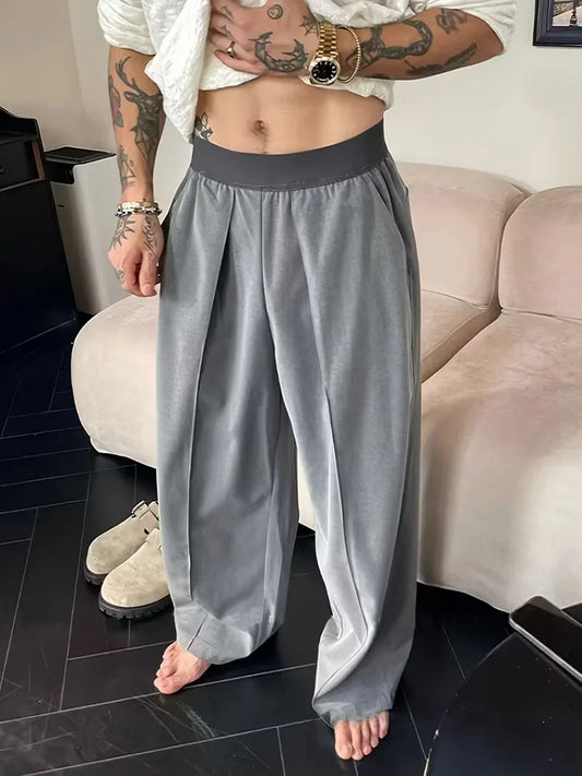 Men's Wide Leg Pants Casual Loose Fit Streetwear Trousers Fashion Hip Hop High Street Man Jogger Pant Solid Color Suit Pants
