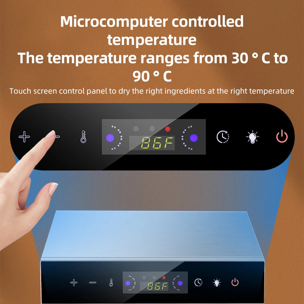 Dehydrators for Food and Jerky with 24H Timer and Light, 12 Drying Racks 800W 30-90℃ Vegetable Fruit Dehydrator EU Plug